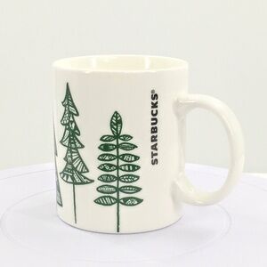 Starbucks Coffee Mug Pine Tree Forest Green & White 2015 Holiday 12 oz Mug